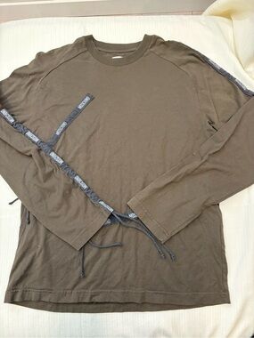 Moschino Olive Green Long-Sleeve Tee with Branded Tape